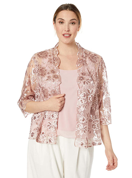 Alex Evenings Women's Plus Size Embroidered Twinset Tank Top and Jacket