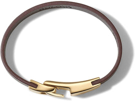 Bulova Mens Classic Brown Leather Single-Wrap Bracelet with Brushed Gold-Tone Stainless Steel Hook Clasp (Model J97B004M), Medium