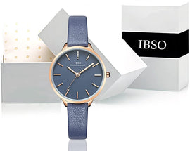 IBSO Female Watches Leather Strap Round Case Fashion Women Watch Waterproof