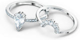 SWAROVSKI Women's Attract White Rhodium Plated Pear Shaped 2pc Crystal Ring Collection