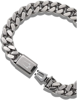 Bulova Mens Classic Stainless Steel Chain Link Bracelet with Brushed Signature Clasp (Model J96B016M), Silver-Tone
