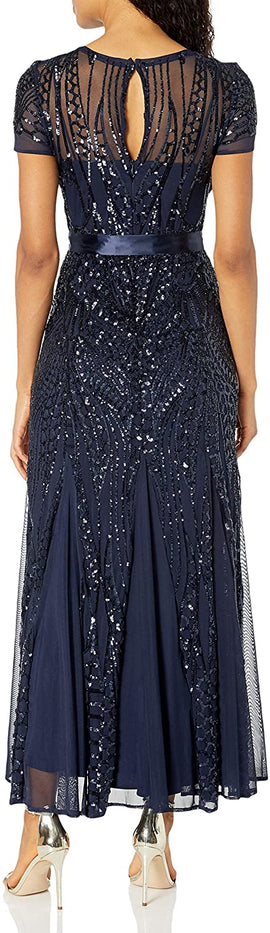 R&M Richards Women's One Piece Short Sleeve Embelished Sequins Gown