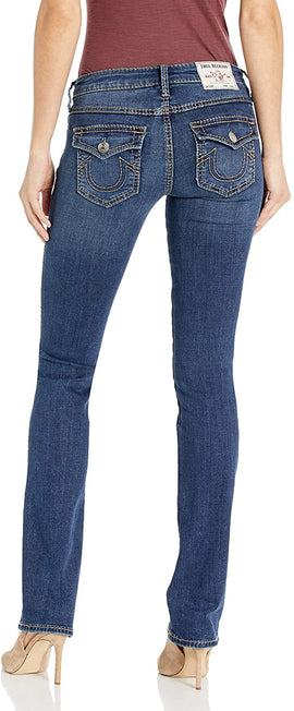 True Religion Women's Billie Big T Mid Rise Straight Leg Fit Jean with Back Flap Pockets
