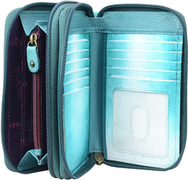 Anuschka Women’s Genuine Leather Twin Zip Organizer Wallet | Holds up to 18 Cards | Hand Painted Original Artwork