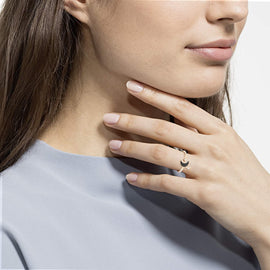 SWAROVSKI Women's Symbolic Rose-Gold Plated Moon Motif Ring, Black Crystal