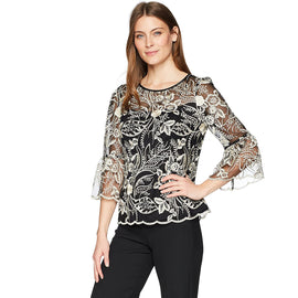 Alex Evenings Women's Embroidered Blouse with Bell Sleeves Shirt Missy and Plus