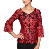 Alex Evenings Women's Embroidered Blouse with Bell Sleeves Shirt Missy and Plus