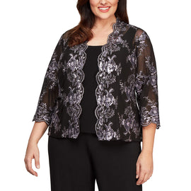 Alex Evenings Women's Plus Size Embroidered Twinset Tank Top and Jacket