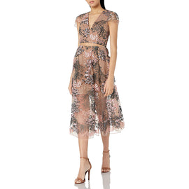 Dress the Pouplation Juliana Two Piece Lace Crop Top & Midi Skirt Set