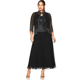 J Kara Women's Size Beaded Jacket Dress Plus