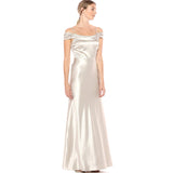 Jenny Yoo Women's Serena Draped Off The Shoulder Satin Crepe Gown