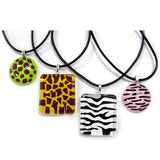 Linpeng BRO-13/14/16/18 Tiger, Leopard, Zebra and Giraffe Animal Prints Fiberglass Pendants with Black Cord Necklaces (4 Pack)