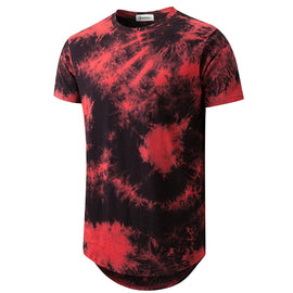 Mens Hip Hop Tie-Dyed Hipster Curve Hem T Shirt