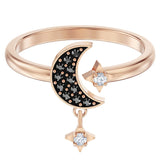 SWAROVSKI Women's Symbolic Rose-Gold Plated Moon Motif Ring, Black Crystal