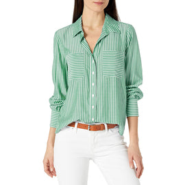 Vince Camuto Women's Long Sleeve Two Pocket Pinstripe Refresh Button Down Blouse